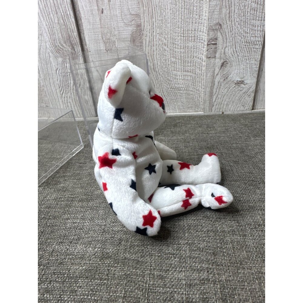 Ty Beanie Baby Glory Bear 1998 U.S. Flag White With Red & Blue Stars and Case - Picture 4 of 9